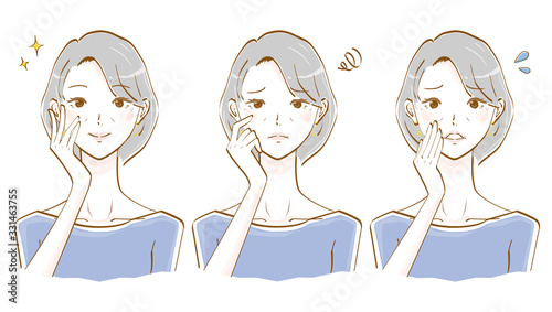 シニア女性 笑顔 困る 驚き セット