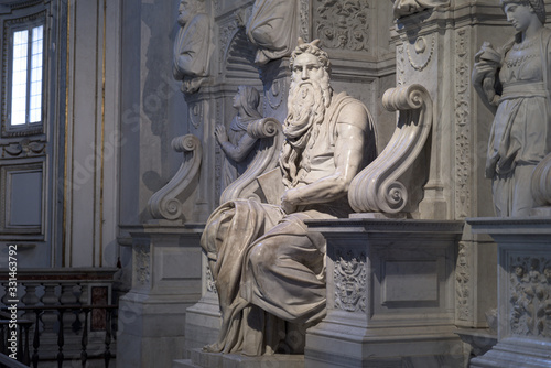 Moses sculpture by Michelangelo in San Petrio in Vincoli, Rome, Italy