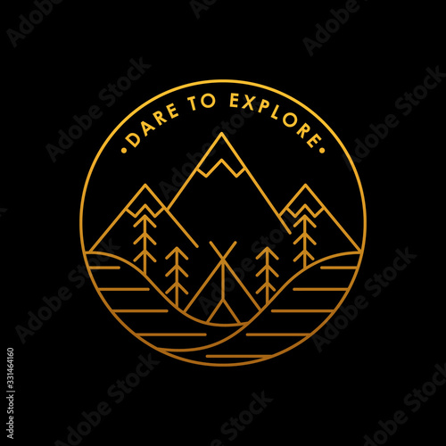 Mountains icon logo vector illustration. Vintage Mountain emblem design vector template design. Mountains Line Art logo vector illustration for Outdoor Adventure.