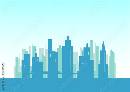 blue silhouette of city building flat design illustration vector  urban cityscape background 
