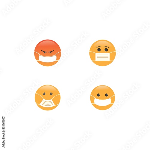 Medical Mask cartoon bubble emoticons for social media chat comment reactions, icon template emoji character Whatsapp Facebook Instagram message