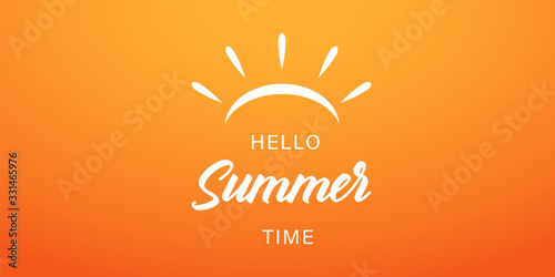 Summer time vector banner or poster on gradient yellow background. Vector illustration. Hello summer banner.