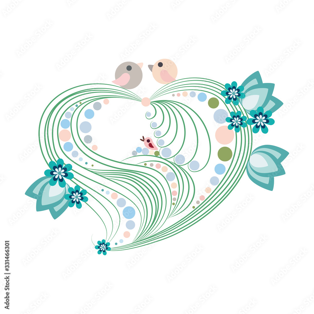 Obraz premium flat heart and birds, design element, flat background