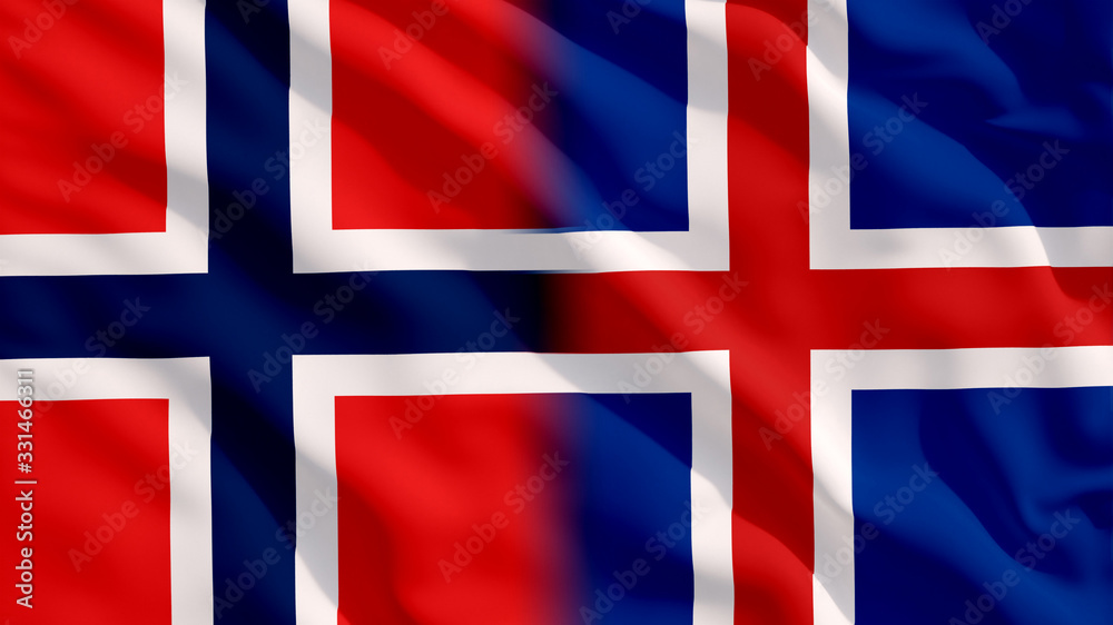 Fototapeta premium Waving Norway and Iceland Flags