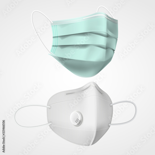 Set of isolated 3d respiratory mask. Respirator