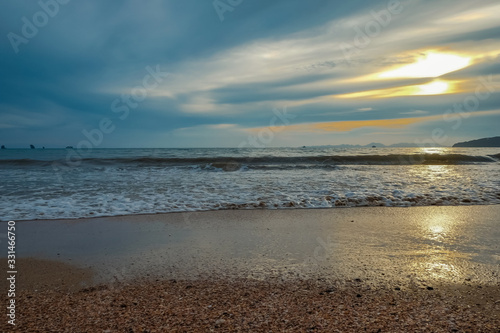 Beautiful sea view and paradise elements of nature with the blue sky and cloud  Island and outdoor tropical paradise beach with the sunset  Phuket in Thailand.