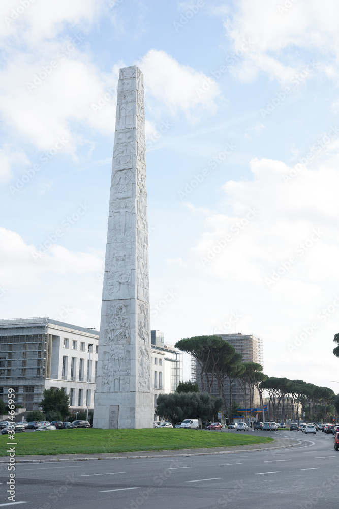 Obelisk in Giuglielmo Marconi Square, EUR modern district, Rome
