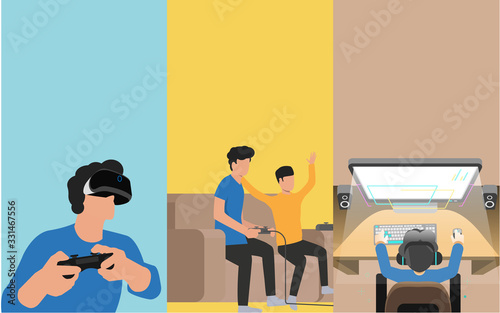 playing video games, vector illustration