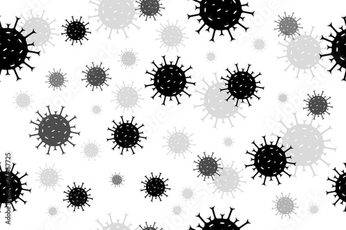 Black coronavirus seamless pattern on white background. Covid-19, novel coronavirus, 2019-nCoV, quarantine concept. Brochure, card, poster, article, post. flat design