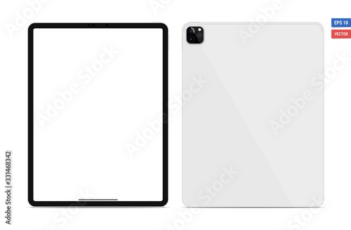 Realistic vector flat mock-up iPad Pro 2020 12,9 with blank screen isolated on white background. Scale image any resolution