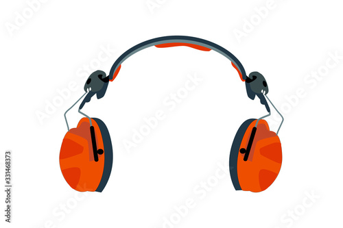 Headphones isolated on white background. Flat design noise isolating headphones icon. Building, construction protecting equipment. Protective ear muffs. Red earphones for construction worker. Vector