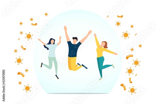 Immune system vector icon logo. Bacterial health, virus protection. Medical prevention of human germs. Healthy people repel the attack of bacteria. Enhance immunity with medicine concept illustration.