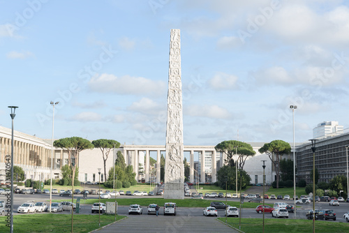 Obelisk in Giuglielmo Marconi Square, EUR modern district, Rome photo