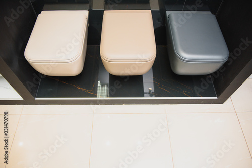 samples of modern sanitary ware for the toilet. new modern toilet in the plumbing store