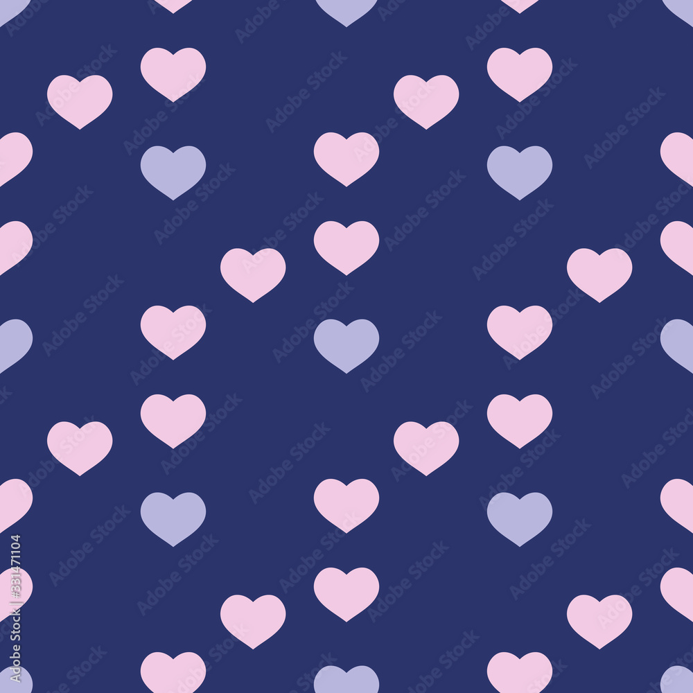 Seamless pattern with great light violet and pink hearts on dark violet background for plaid, fabric, textile, clothes, tablecloth and other things. Vector image.