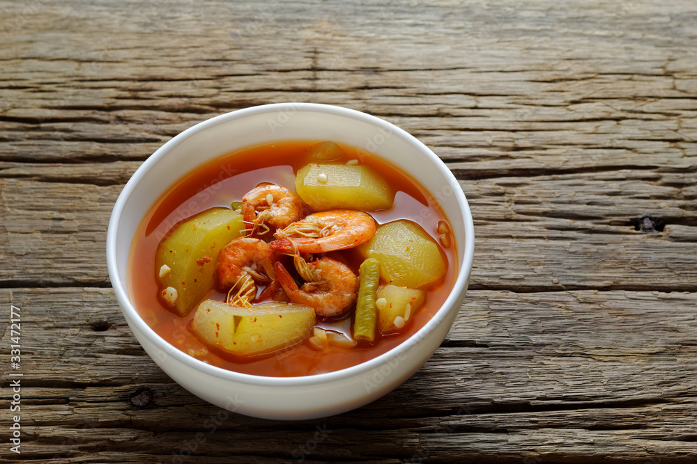 Sour young watermelon with shrimp and yardlong bean curry,Kaeng Som Tang Mo Sour young watermelon with shrimp and yardlong bean curry,Kaeng Som Tang Mo