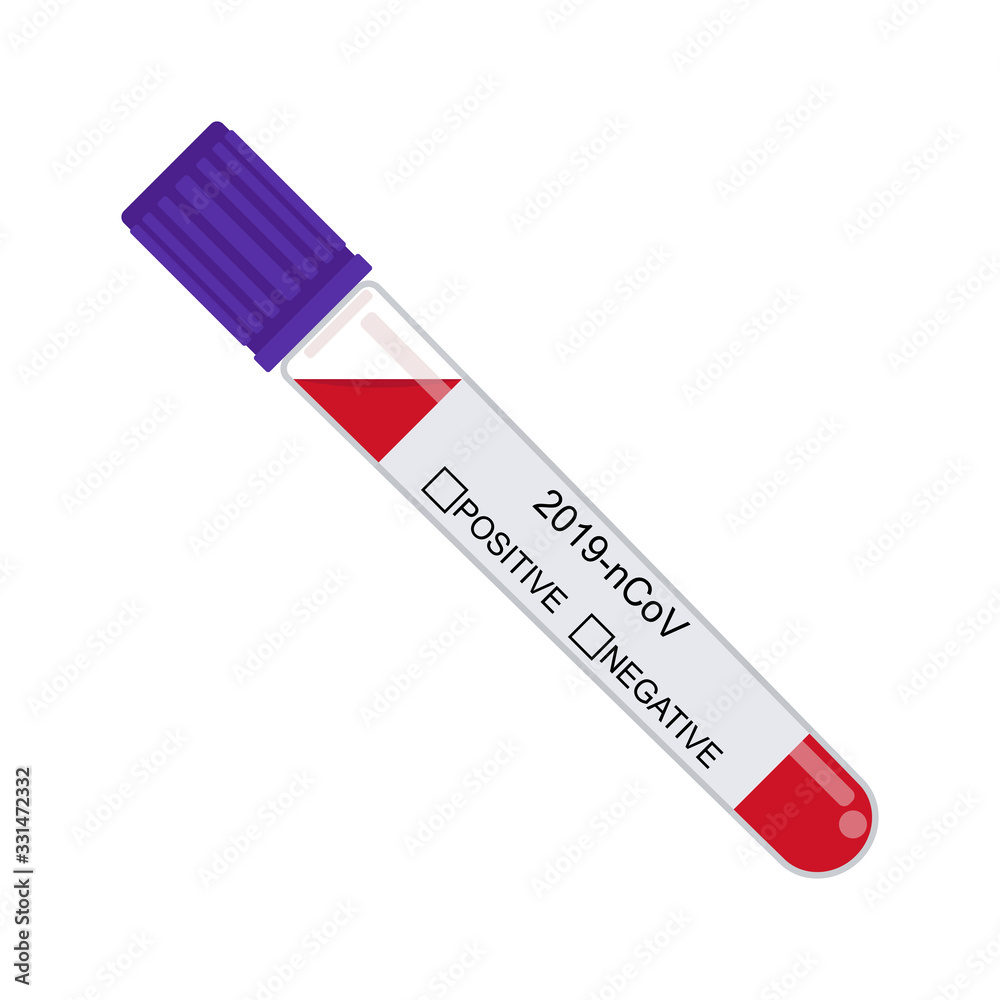 Test tube with blood for coronavirus test. Vector illustration on a white background.