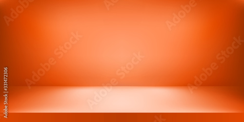 Empty orange color studio. Room background, product display with copy space for display of content design. Vector illustration