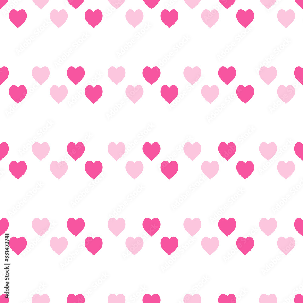 Seamless pattern with great light and bright pink hearts on white background for plaid, fabric, textile, clothes, tablecloth and other things. Vector image.
