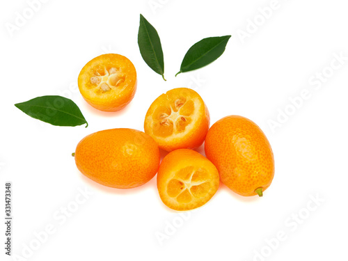 ripe kumquat fruits, isolated on white background