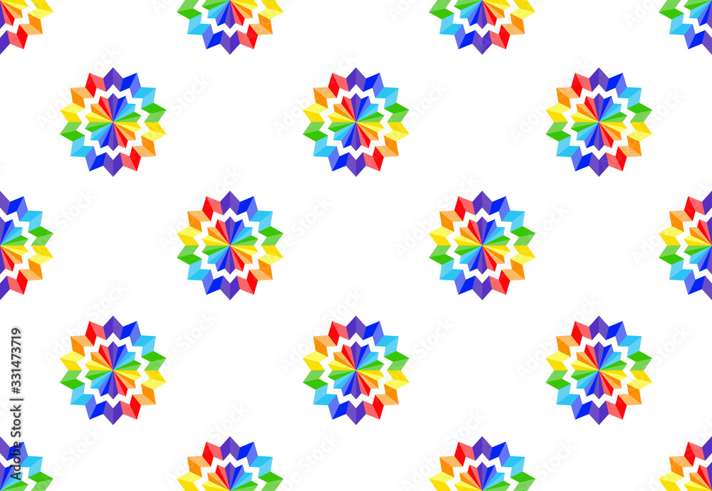 Seamless pattern of rainbow paper flower on white background