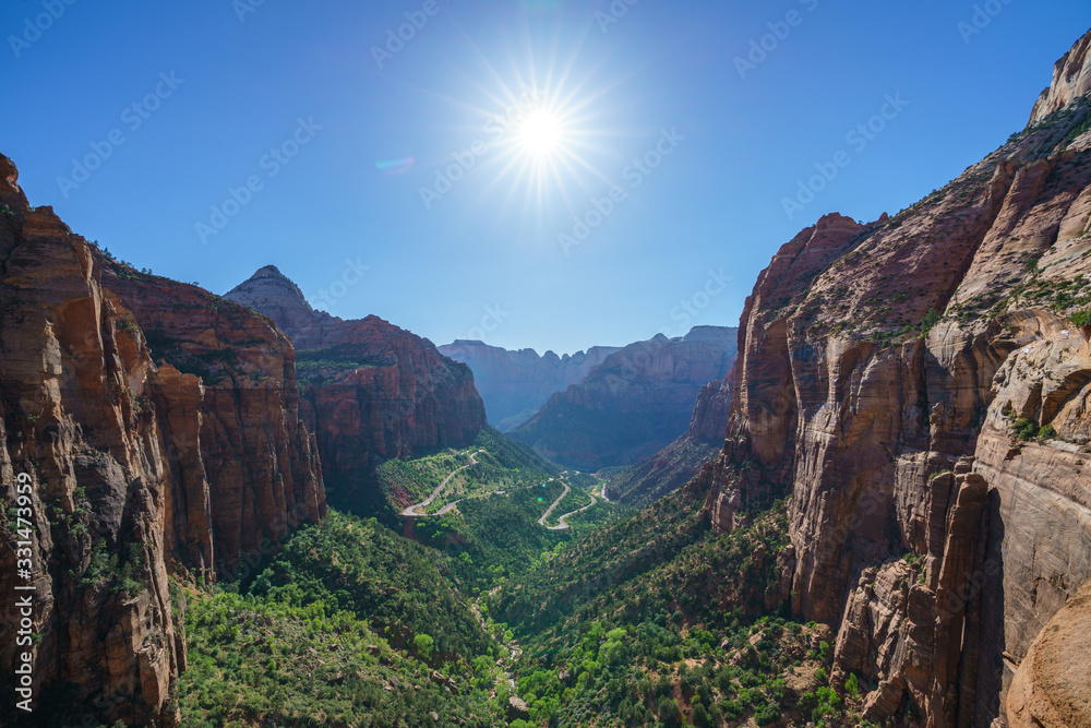 canyon overlook at sunset in zion national park, utah, usa canyon overlook at sunset in zion national park, utah, usa