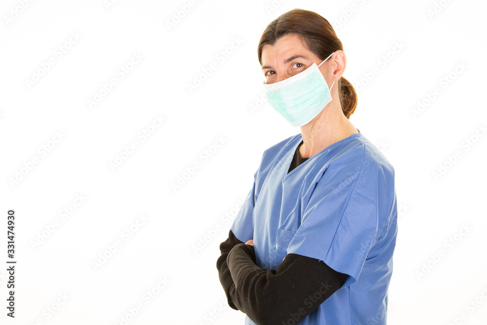 Woman doctor scientist nurse in protective uniform and mask against covid-19 coronavirus Woman doctor scientist nurse in protective uniform and mask against covid-19 coronavirus