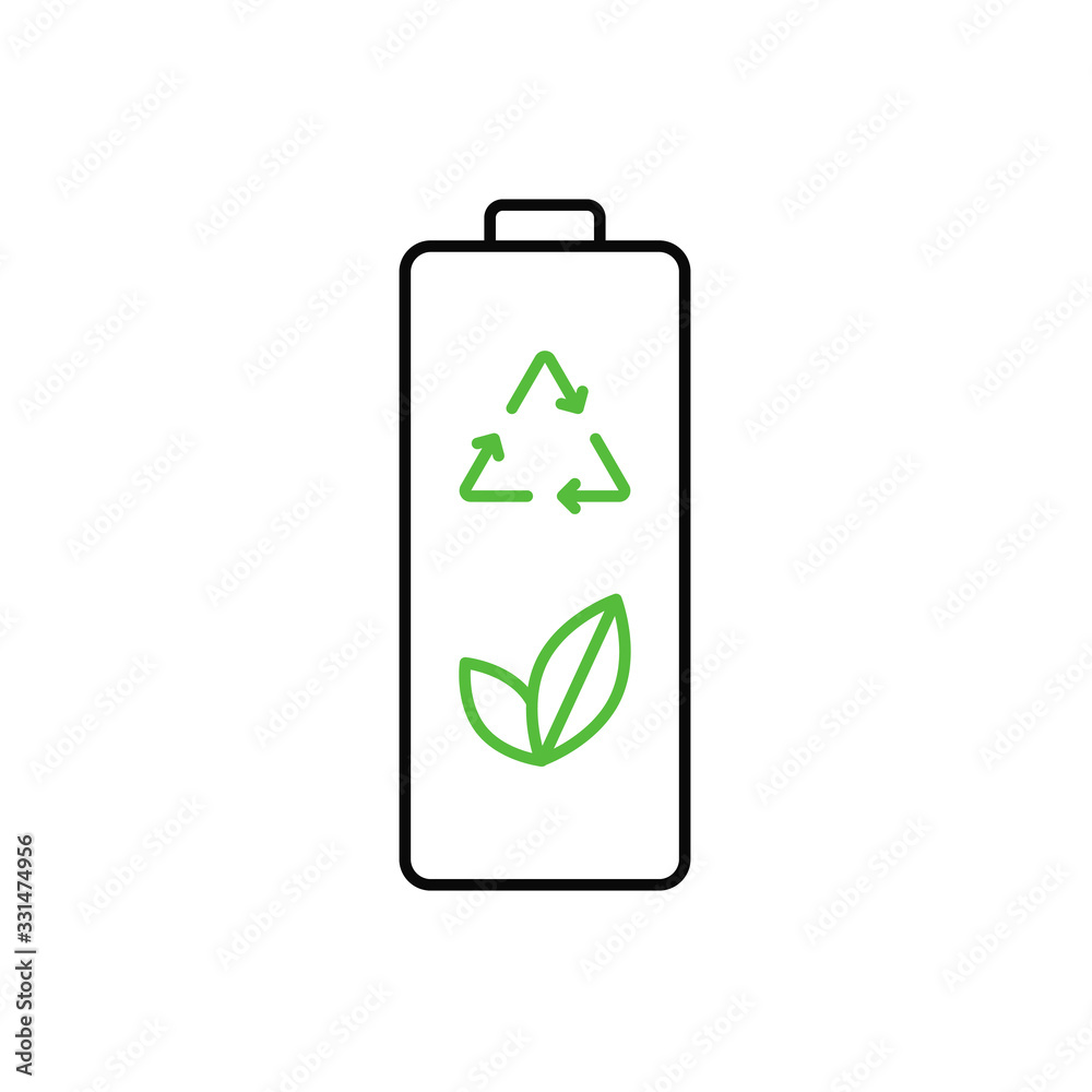 battery icon with a sign recycling and environmental safety battery icon with a sign recycling and environmental safety