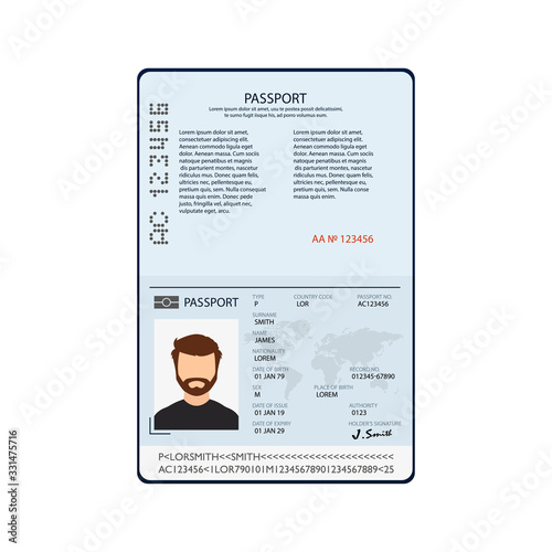 Open passport blank template vector international. Flat design