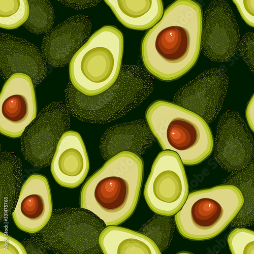 Seamless background of halved avocado fruit