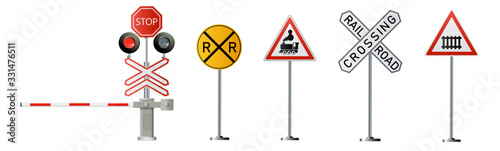 Railway signs set isolated on white background. Vector Railway illustration.