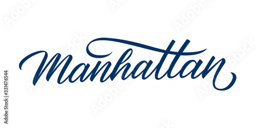 Manhattan handwritten inscription. New York City borough hand drawn lettering. Calligraphic element for your design. Vector illustration.
