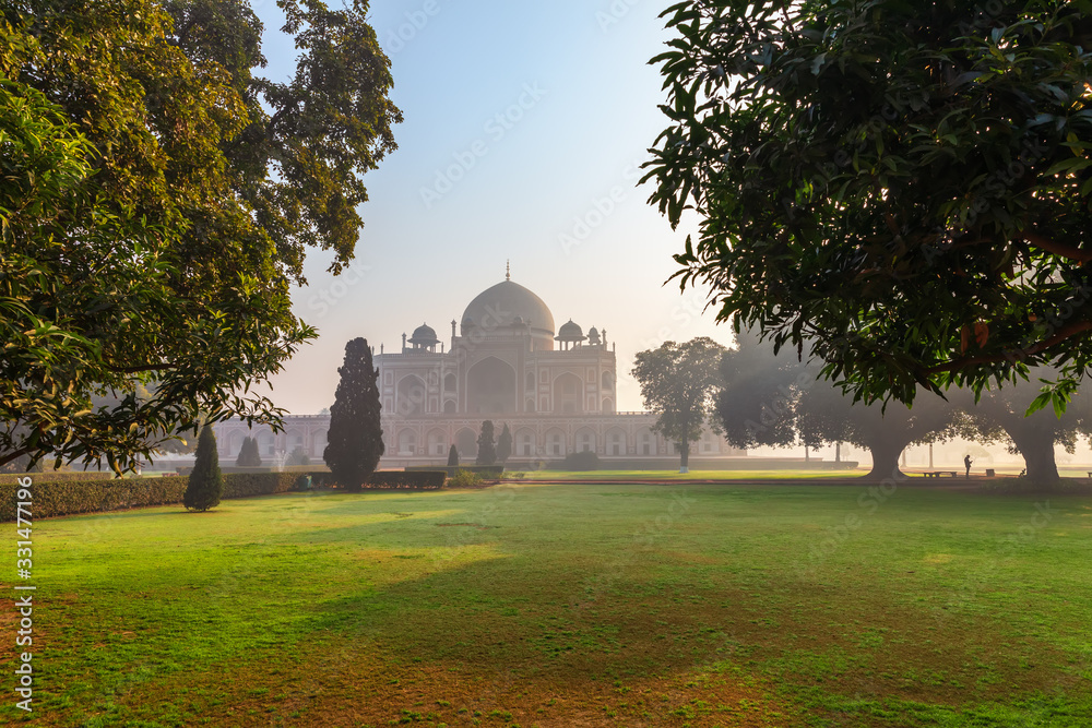 Humayun's Tomb in India, morning park view, New Delhi