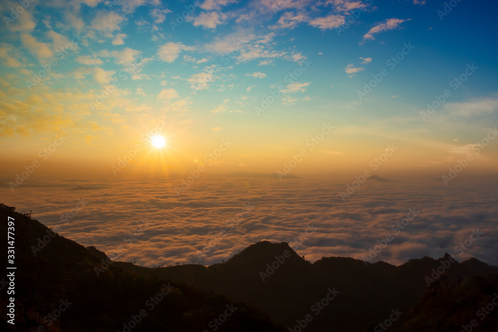 Landscape with Sun rise on of Phu Chi Fa in ChiangRai atThailand