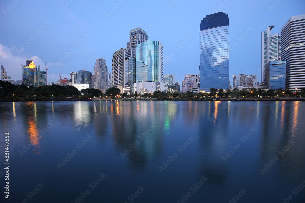 Cityscape in the evening view from Benjakiti park in Bangkok, Thailand 2