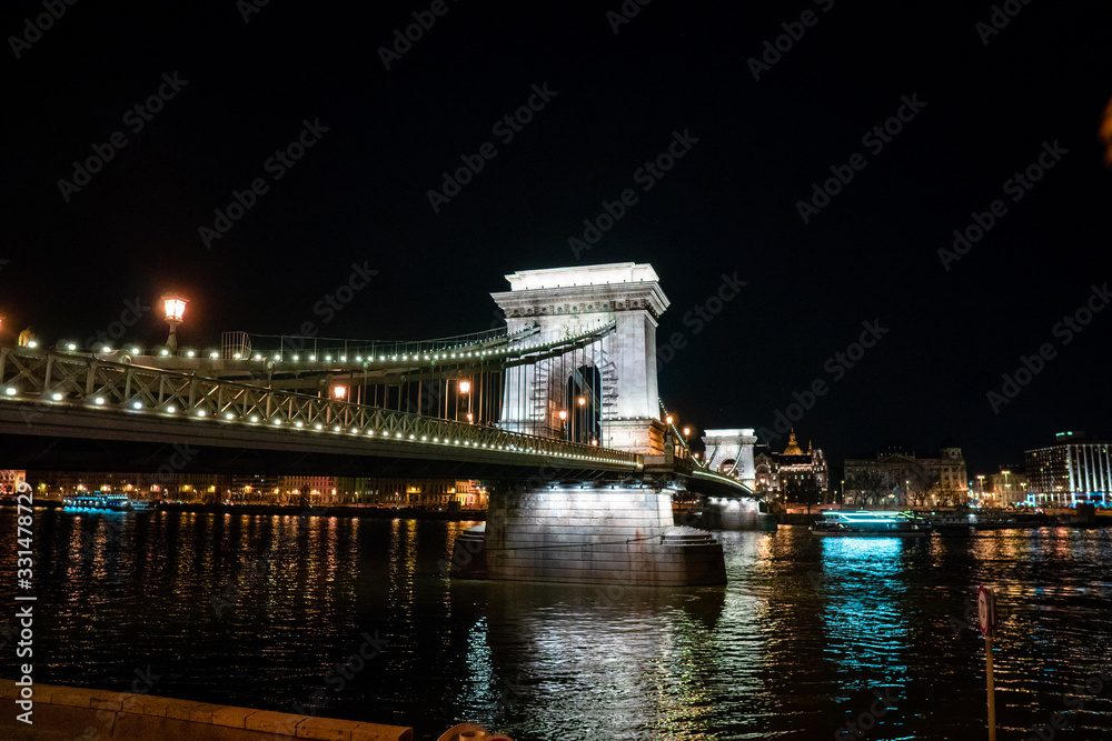 Night view of a Chain bridge in Budapest