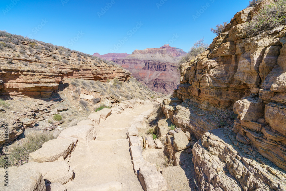 Fototapeta premium hiking the south kaibab trail in grand canyon national park, arizona, usa