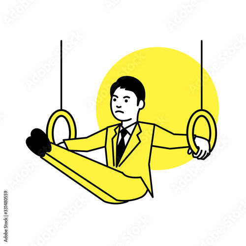 Business man gymnastics on white background. Vector illustration.