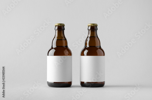 Принти на полотні Beer Bottle Mock-Up - Two Bottles. Blank Label