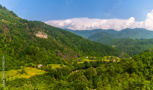 Mountain landscape with rare rural houses in Montenegro