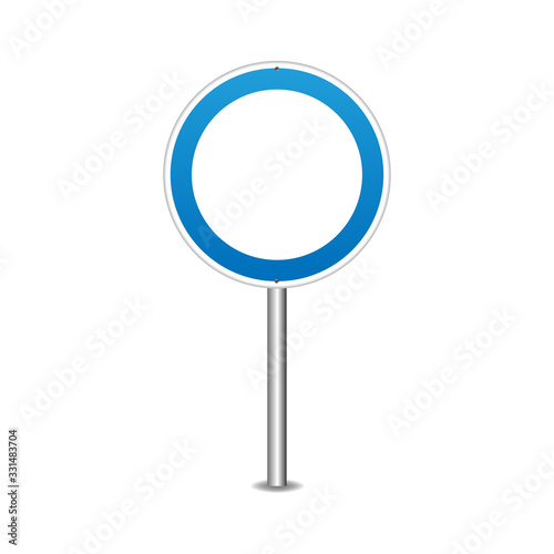 Road sign vector blank . Realistic blue circle road sign