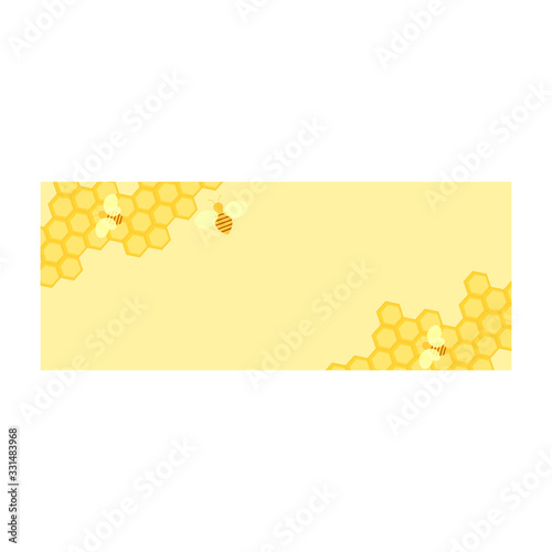 This is vector banner. Cute nature illustration with bee, honey wax.