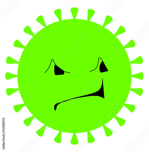 Stylized green COVID-19 virus with face - nasty expression