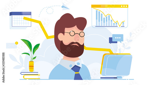 Modern vector illustration of financial analyst. financial crisis. Oil price drop. Collapse of the economy. Bankruptcy Down arrow stocks graph. Economy stock market crash down. Depression losing money