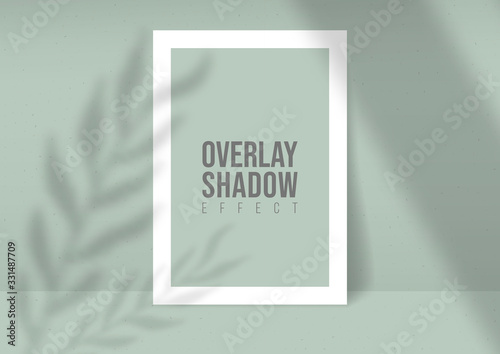 Shadow Overlay Plant Vector Mockup A4 Paper sheets. Shadows overlay effects Of A leaf on green background in a modern minimalist style. For presentation Flyer, Poster, blank, logo, invitation