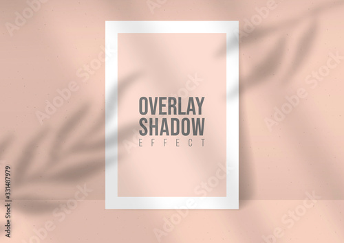 Shadow Overlay Plant Vector Mockup A4 Paper sheets. Shadows overlay effects Of A leaf on pink background in a modern minimalist style. For presentation Flyer, Poster, blank, logo, invitation