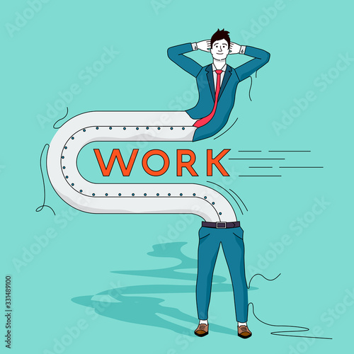 A businessman bending to avoid doing any work. Work shy people concept vector illustration.