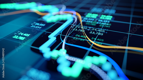 close up shot of a digital stock market tracking graph follwing a recent crash in prices. Bear market 3D illustration photo