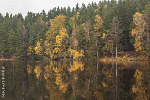 Seashore and reflections from the autumn colored forest in the water, picture from Northern Sweden.