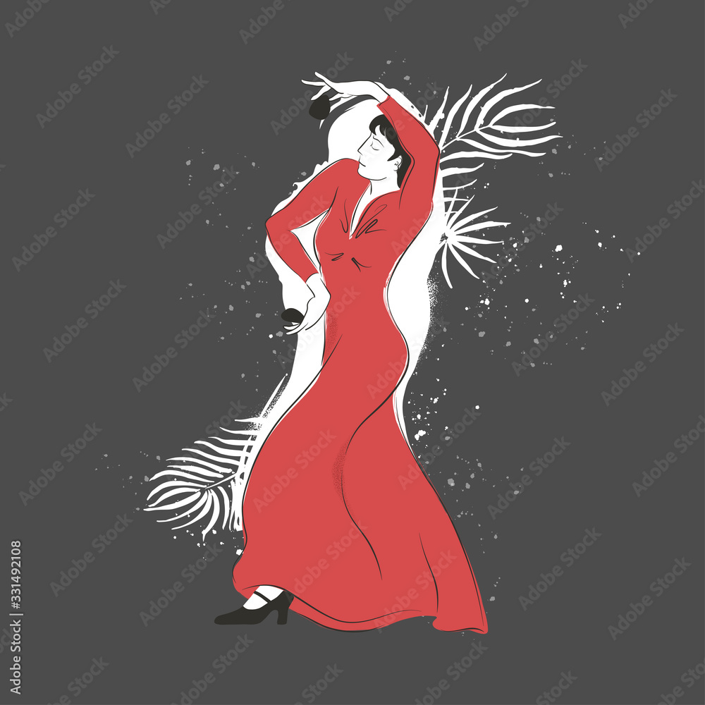 Fototapeta premium Spanish flamenco dance performer with castanets vector illustration sketch.